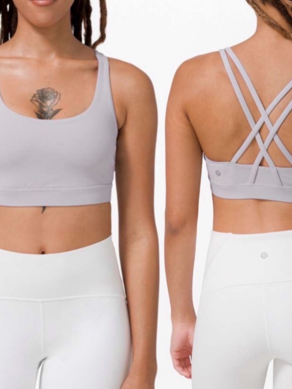 Lululemon Energy Bra Nimbus Light Grey Strappy Back Size 8